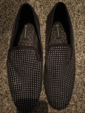 INC International Concepts Black Slip-On Loafers with Silver Studs